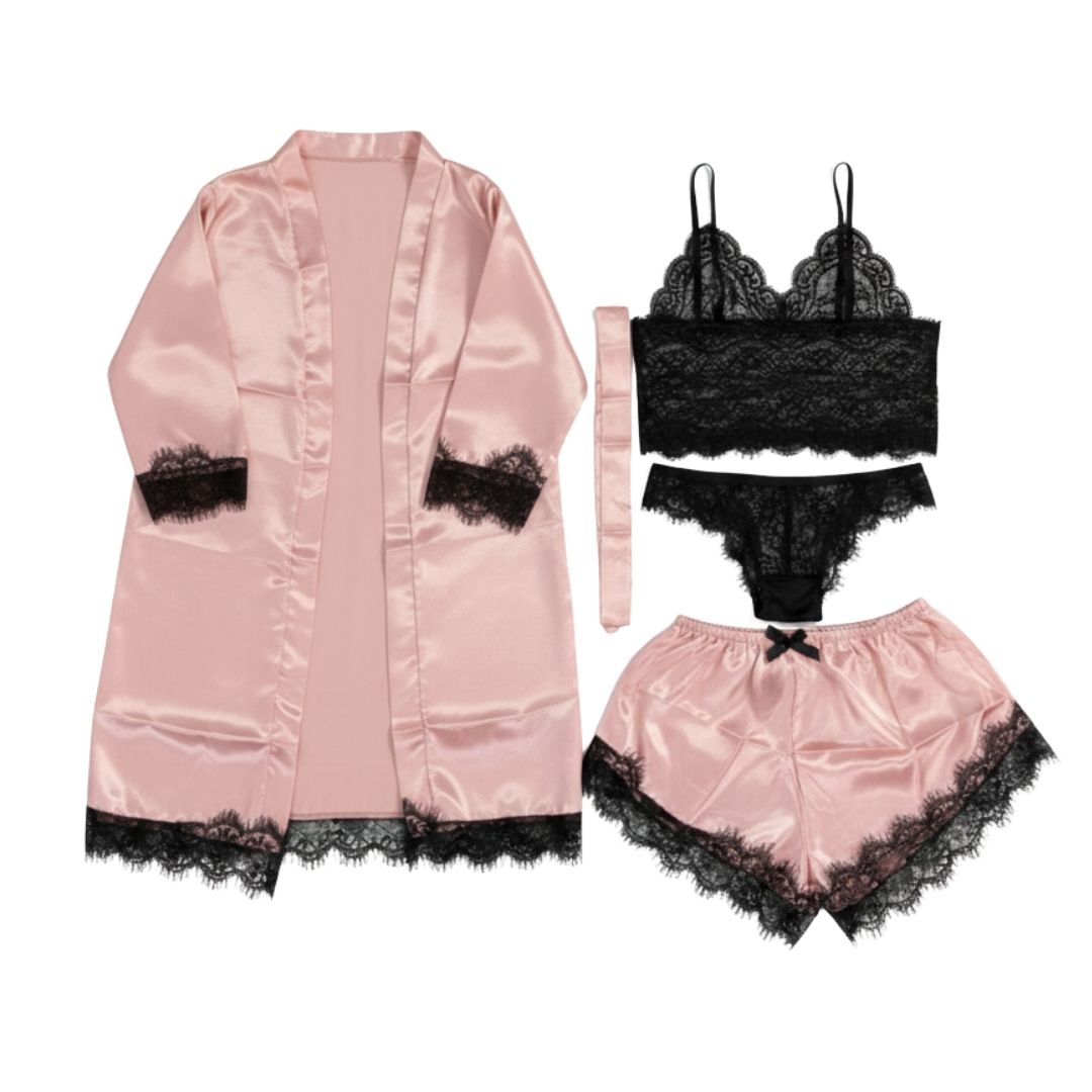 LENCERIA SET 3 PIEZAS ROSADA