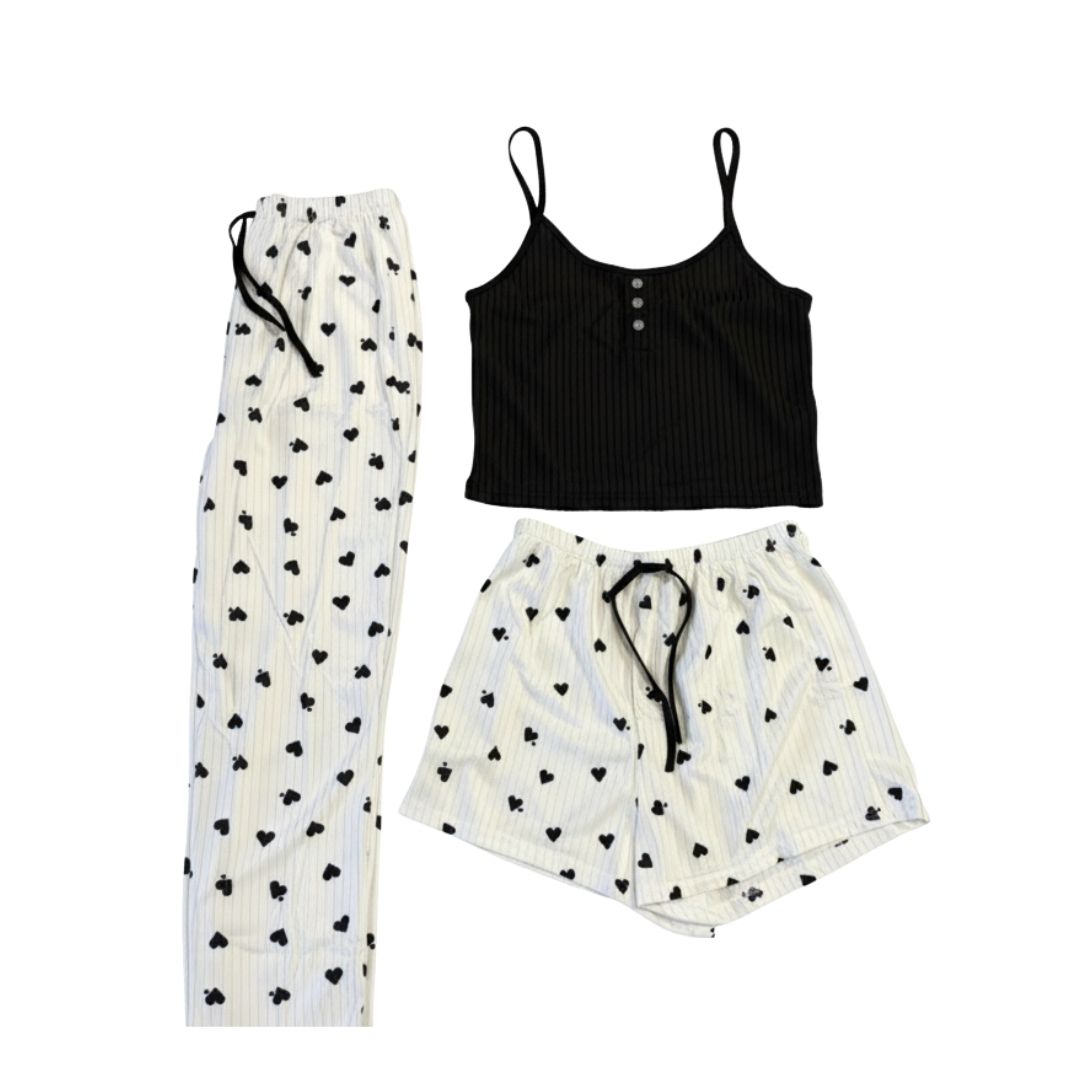 PIJAMA SET 3 PIEZAS NEGRA
