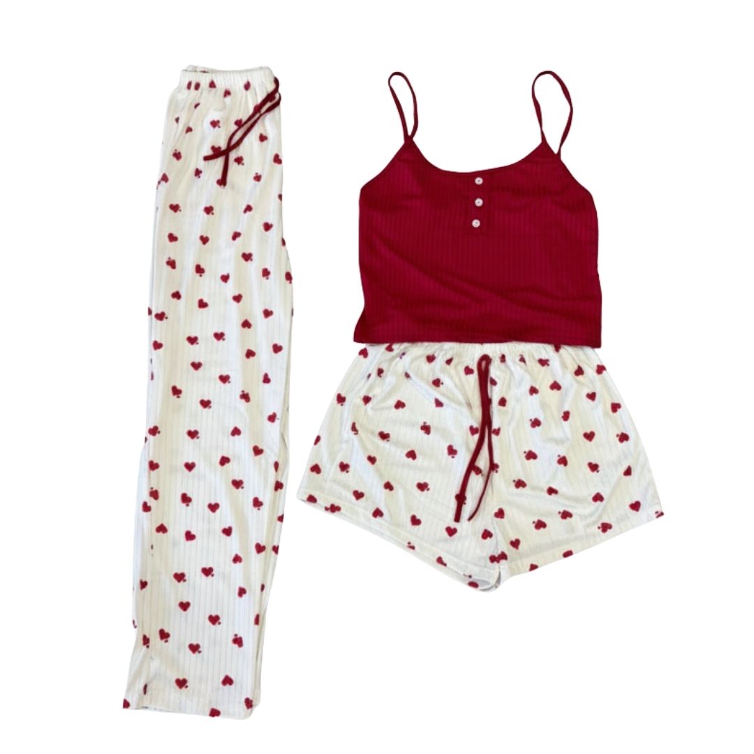PIJAMA SET 3 PIEZAS ROJA