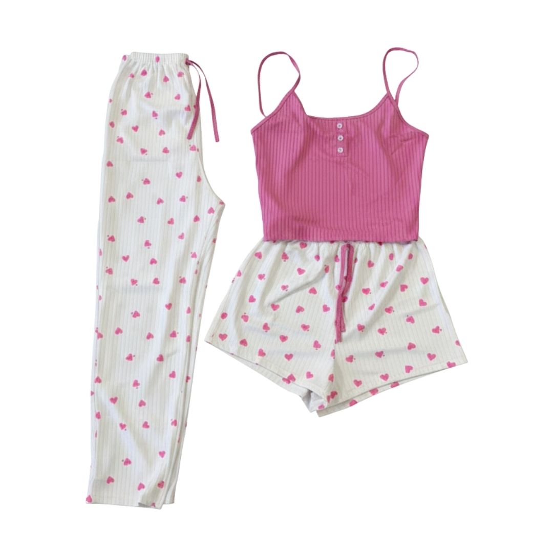 PIJAMA SET 3 PIEZAS ROSADA